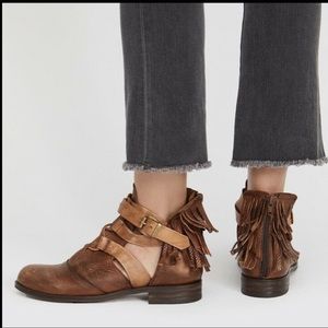 Free People Distressed Fringe Brown Leather Ankle Boots